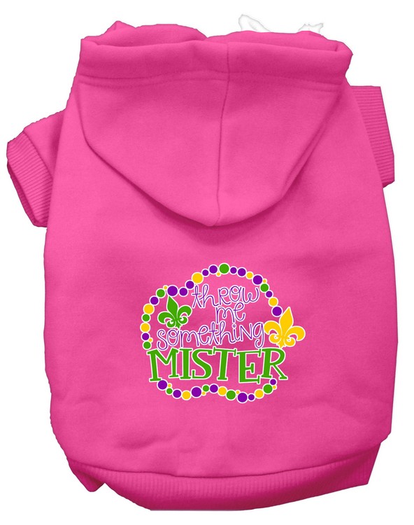 Throw me Something Screen Print Mardi Gras Dog Hoodie Bright Pink M